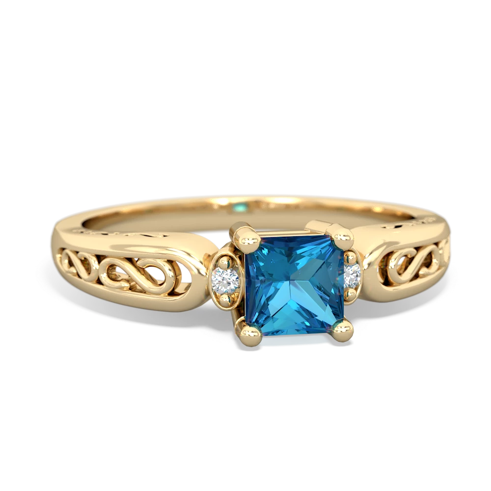 London Topaz Filligree Scroll Square 14K Yellow Gold ring R2430