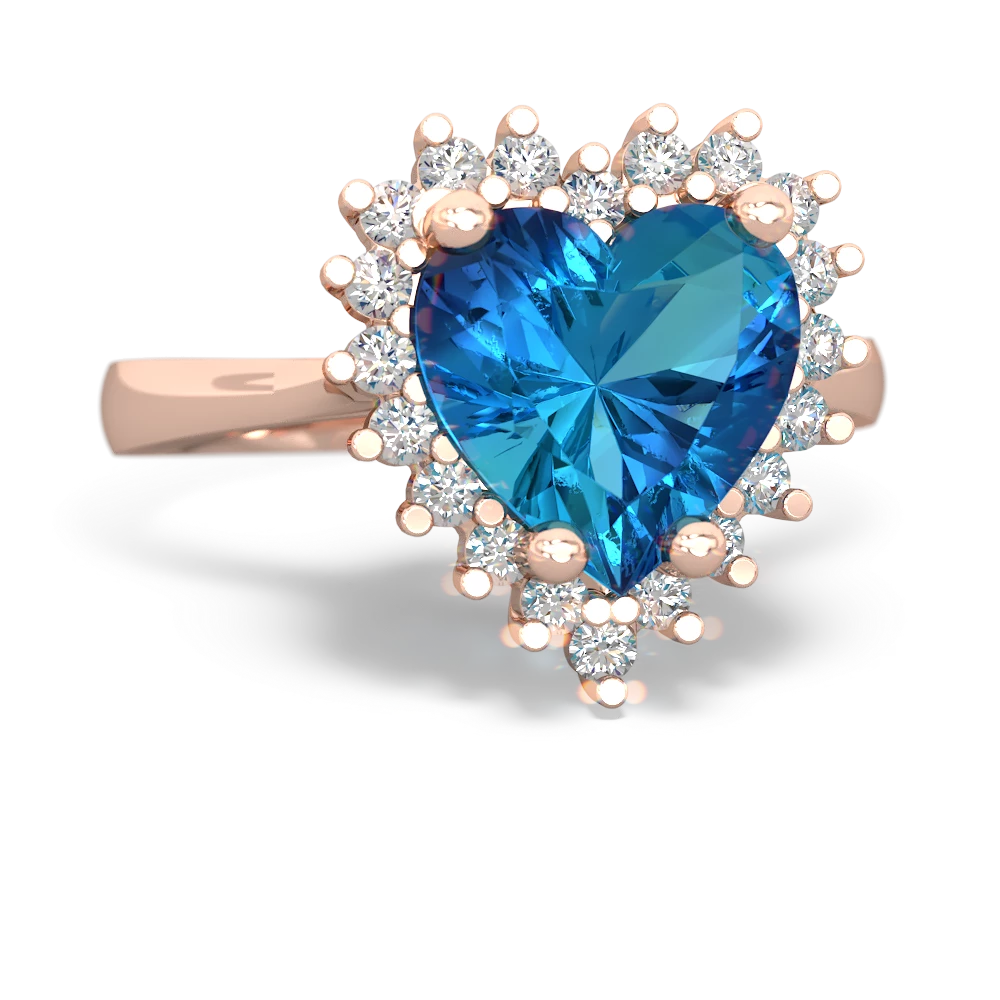 London Topaz Sparkling Halo Heart 14K Rose Gold ring R0391