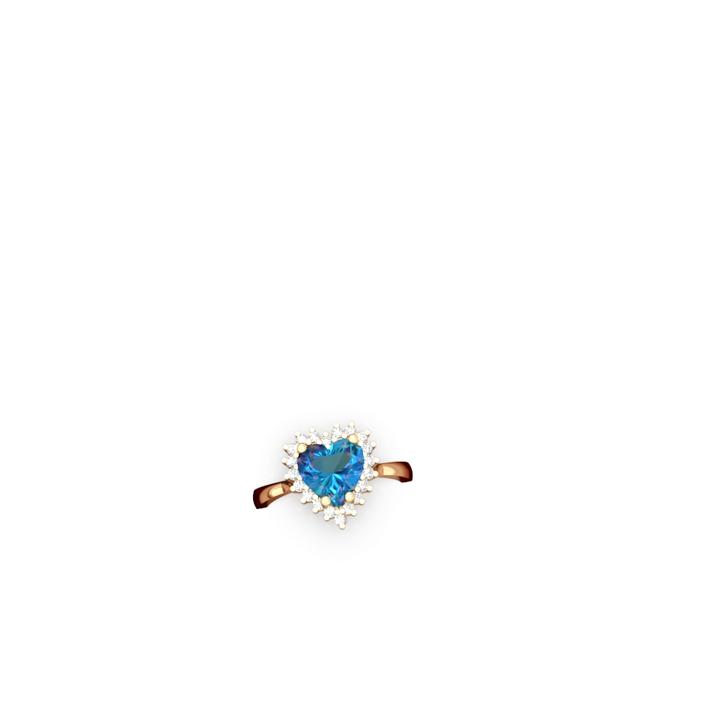 London Topaz Sparkling Halo Heart 14K Yellow Gold ring R0391