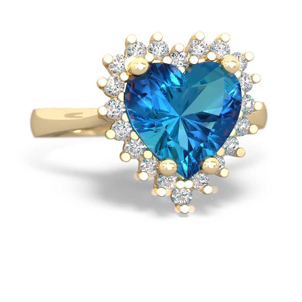 London Topaz Sparkling Halo Heart 14K Yellow Gold ring R0391