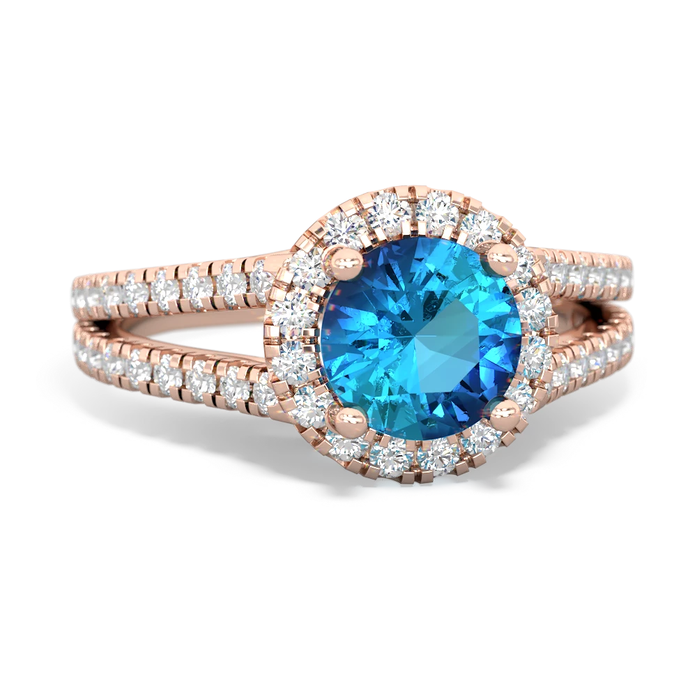 London Topaz Pave Halo 14K Rose Gold ring R5490