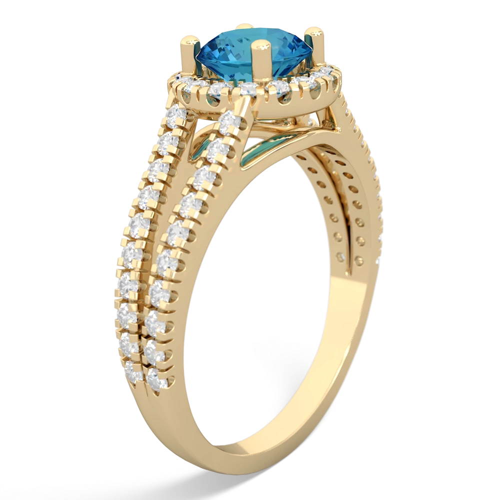 London Topaz Pave Halo 14K Yellow Gold ring R5490