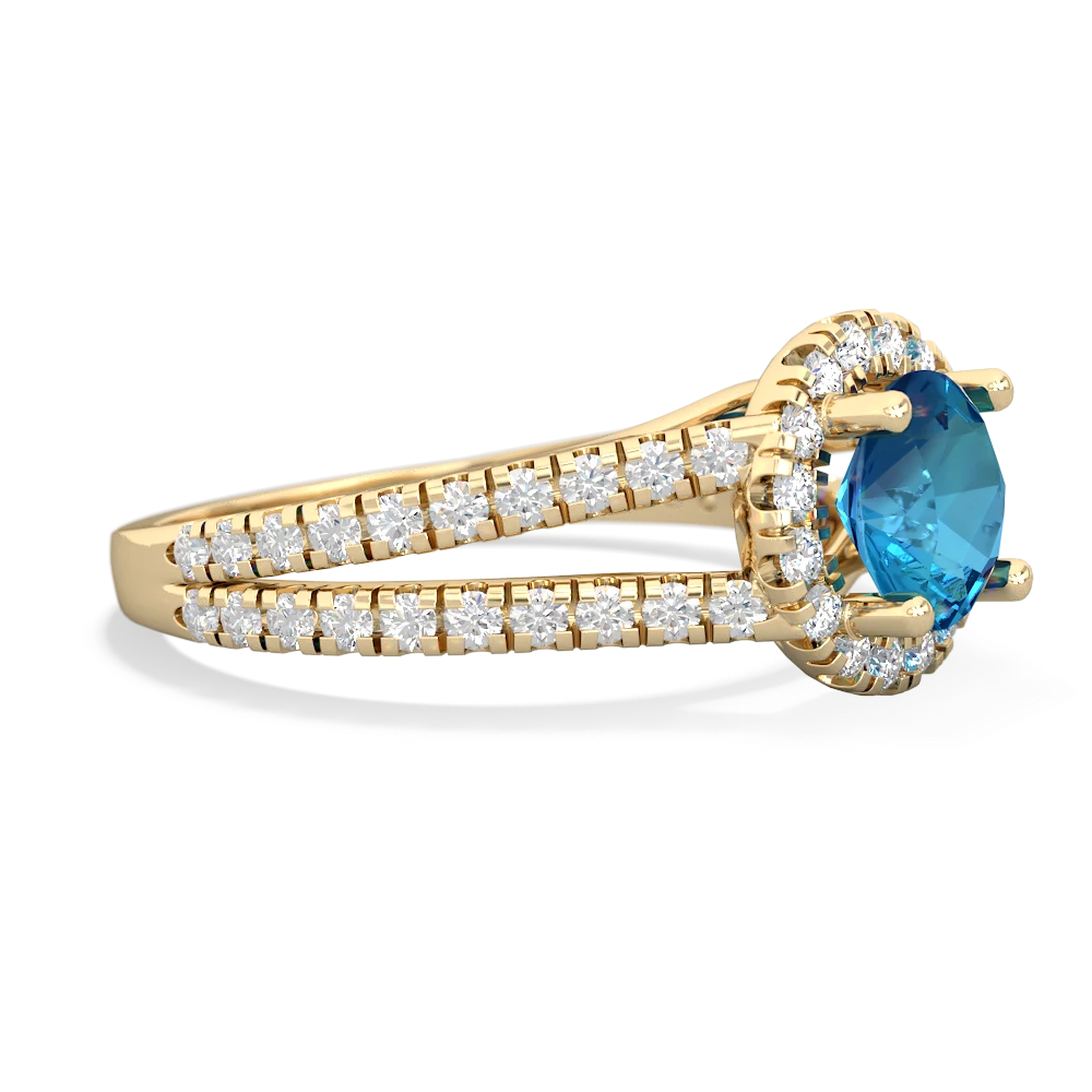 London Topaz Pave Halo 14K Yellow Gold ring R5490