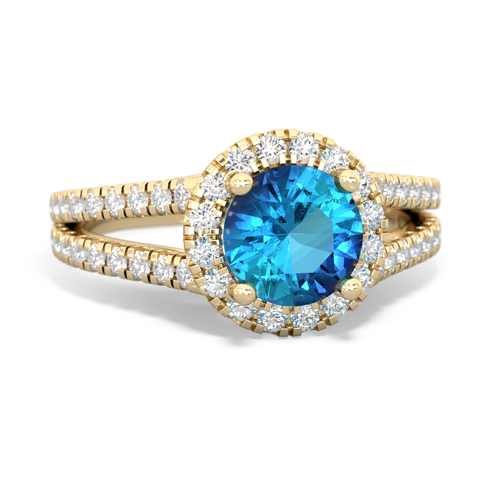 London Topaz Pave Halo 14K Yellow Gold ring R5490