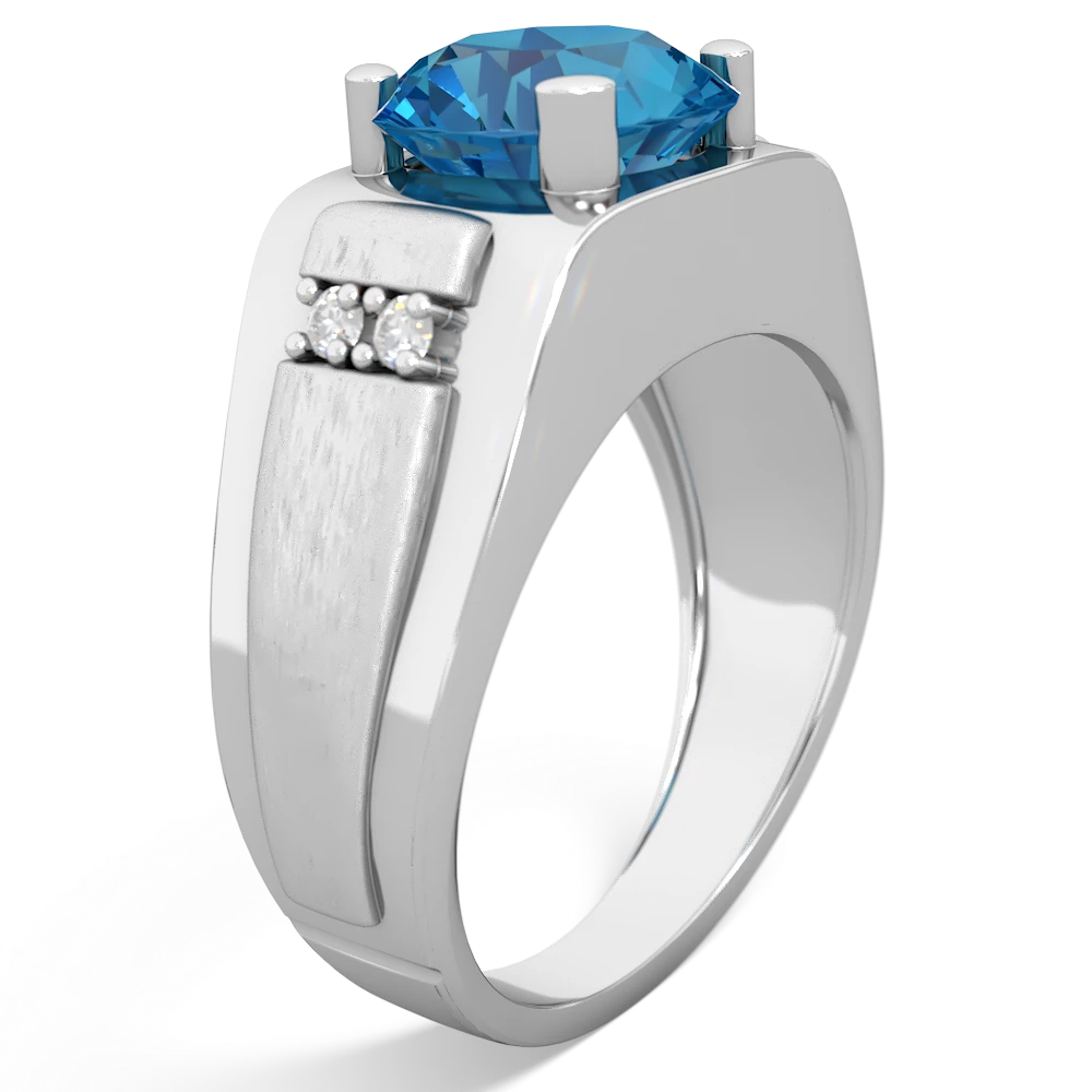 London Topaz Men's 9Mm Round 14K White Gold ring R1822