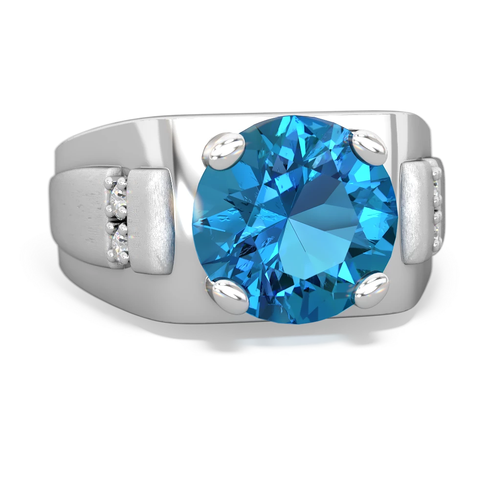 London Topaz Men's 9Mm Round 14K White Gold ring R1822