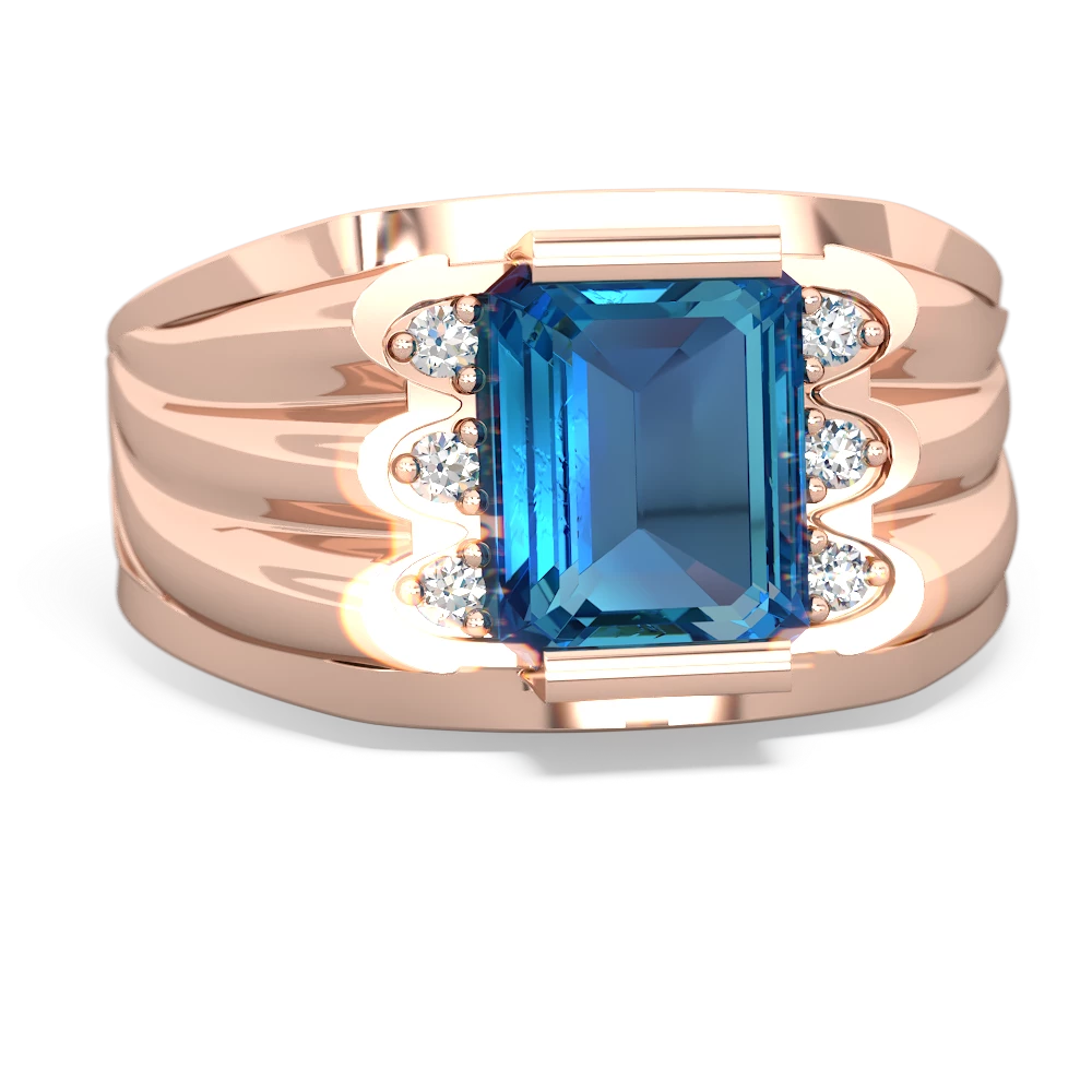 London Topaz Men's 9X7mm Emerald-Cut 14K Rose Gold ring R1835