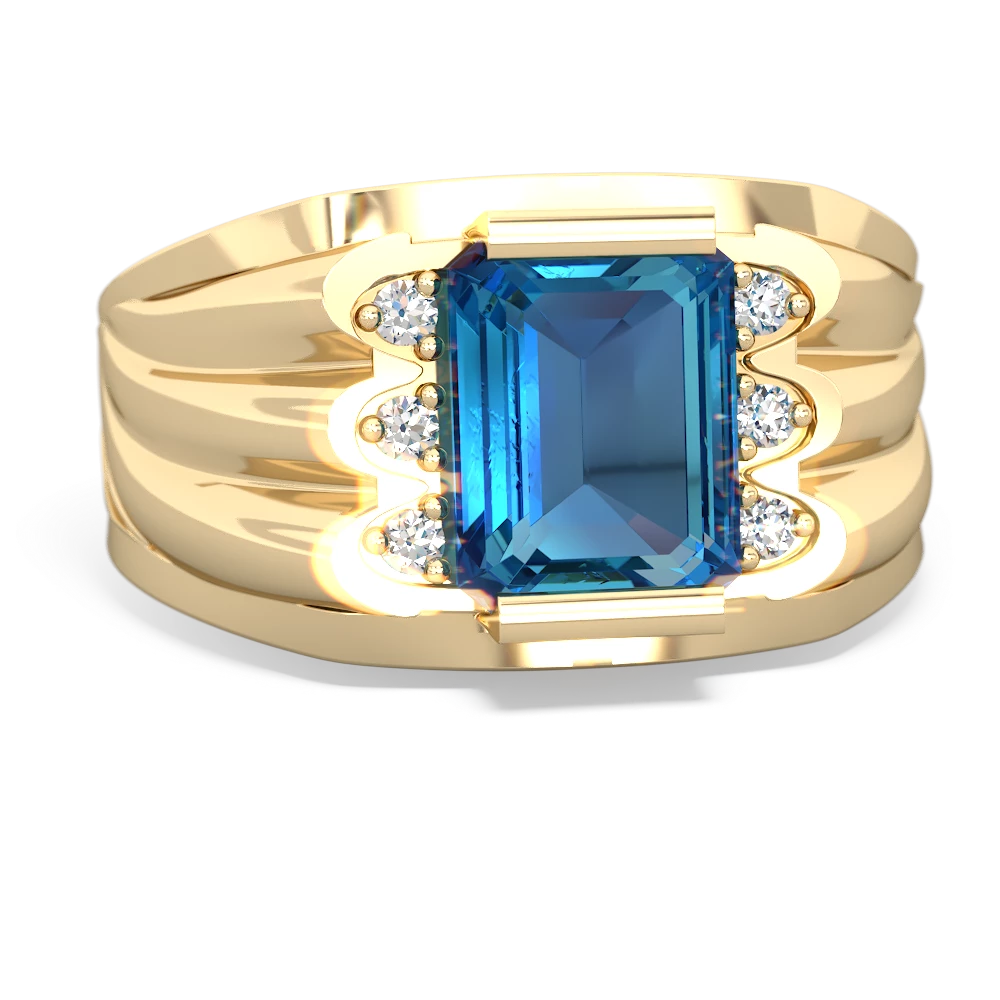 London Topaz Men's 9X7mm Emerald-Cut 14K Yellow Gold ring R1835