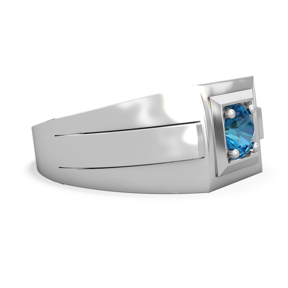 London Topaz Men's Squared Circle 14K White Gold ring R0480