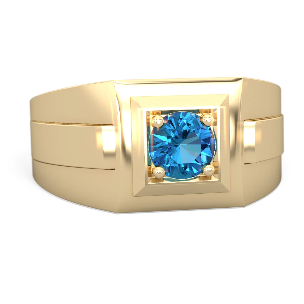 London Topaz Men's Squared Circle 14K Yellow Gold ring R0480