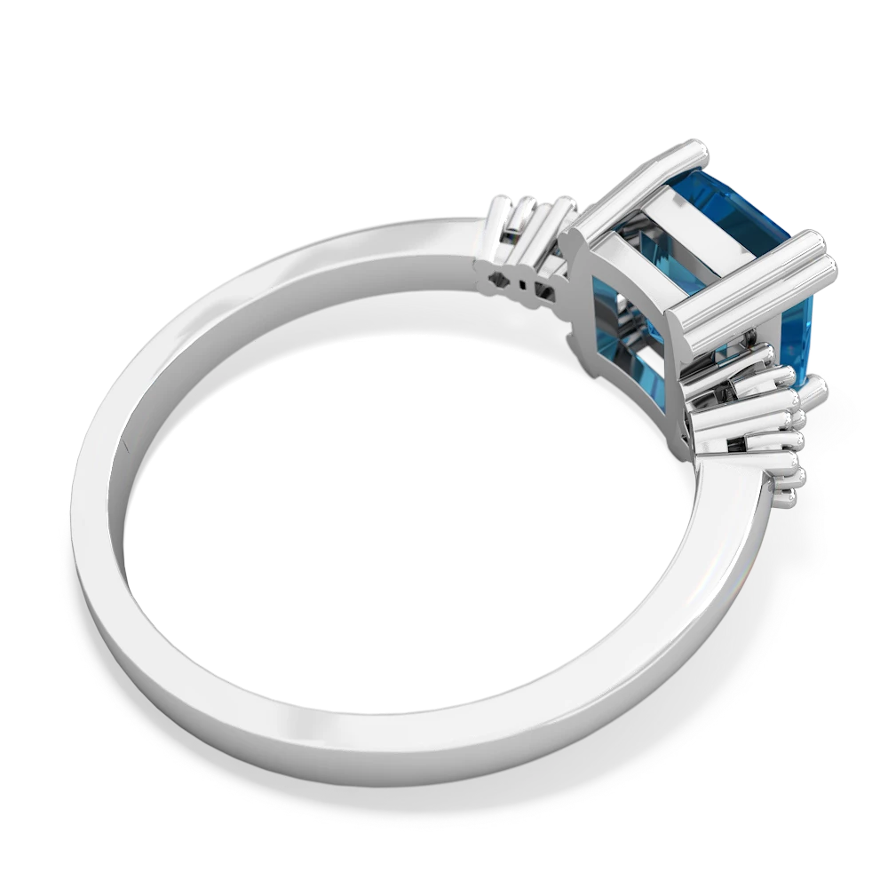 London Topaz Art Deco Princess 14K White Gold ring R2014