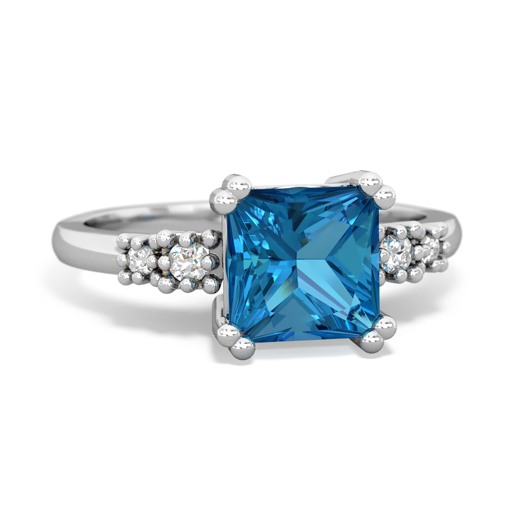 London Topaz Art Deco Princess 14K White Gold ring R2014