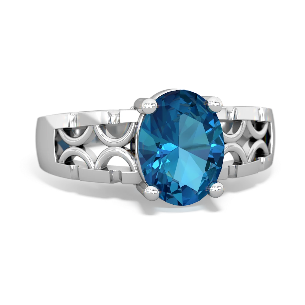 London Topaz Art Deco Filigree 14K White Gold ring R2322