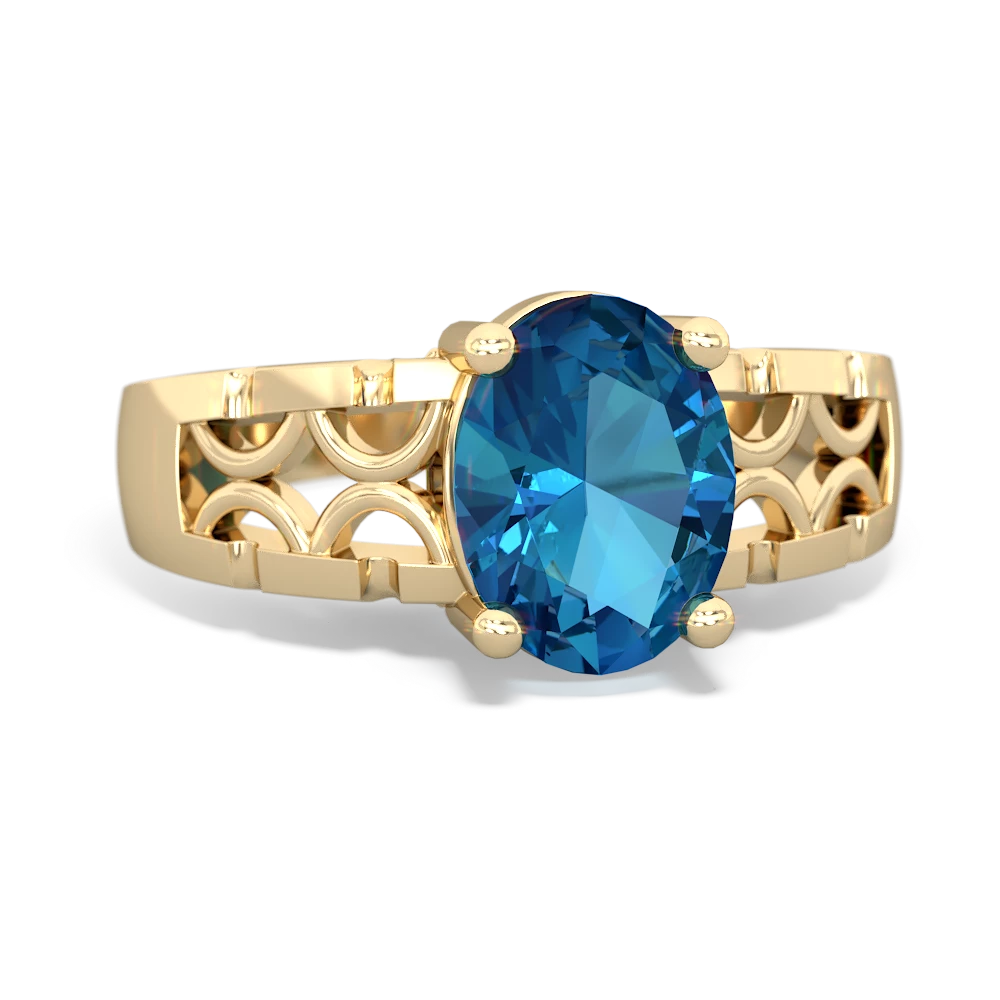 London Topaz Art Deco Filigree 14K Yellow Gold ring R2322