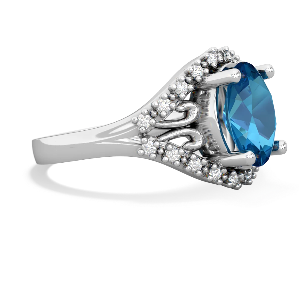 London Topaz Antique Style Cocktail 14K White Gold ring R2564