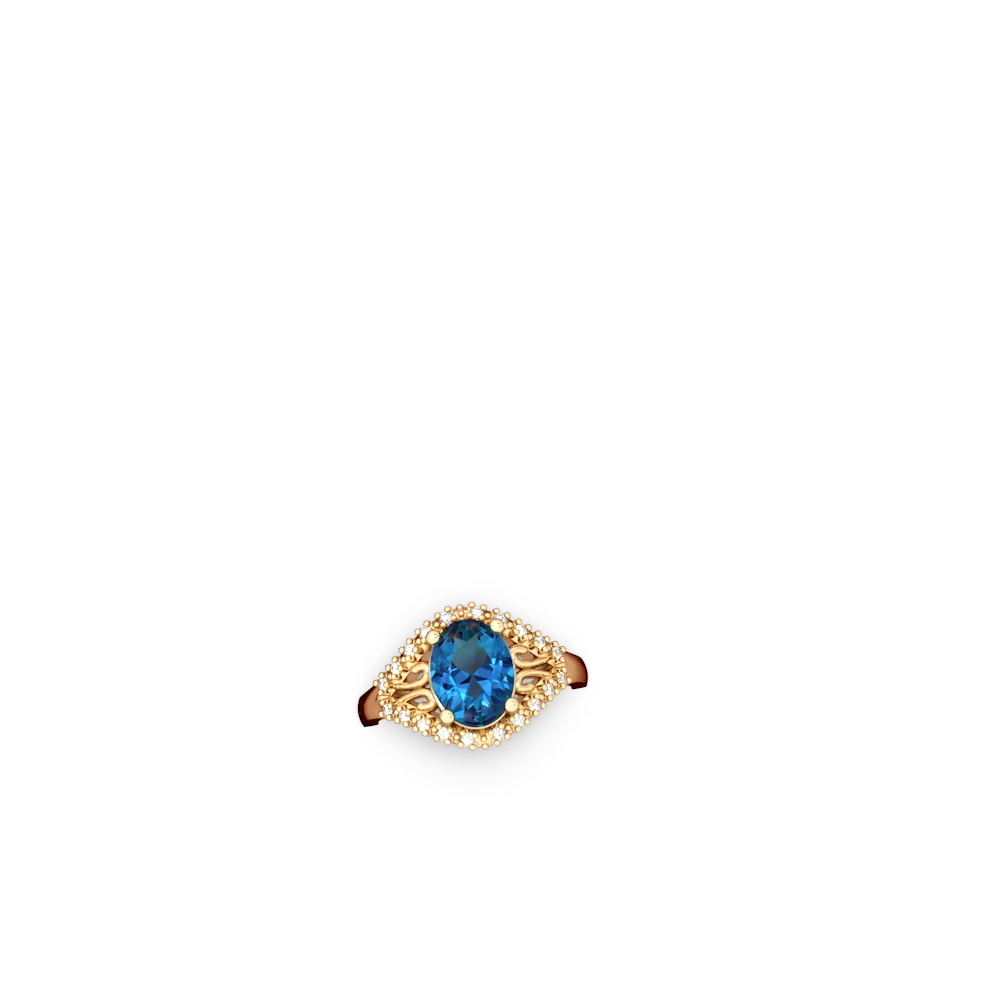 London Topaz Antique Style Cocktail 14K Yellow Gold ring R2564