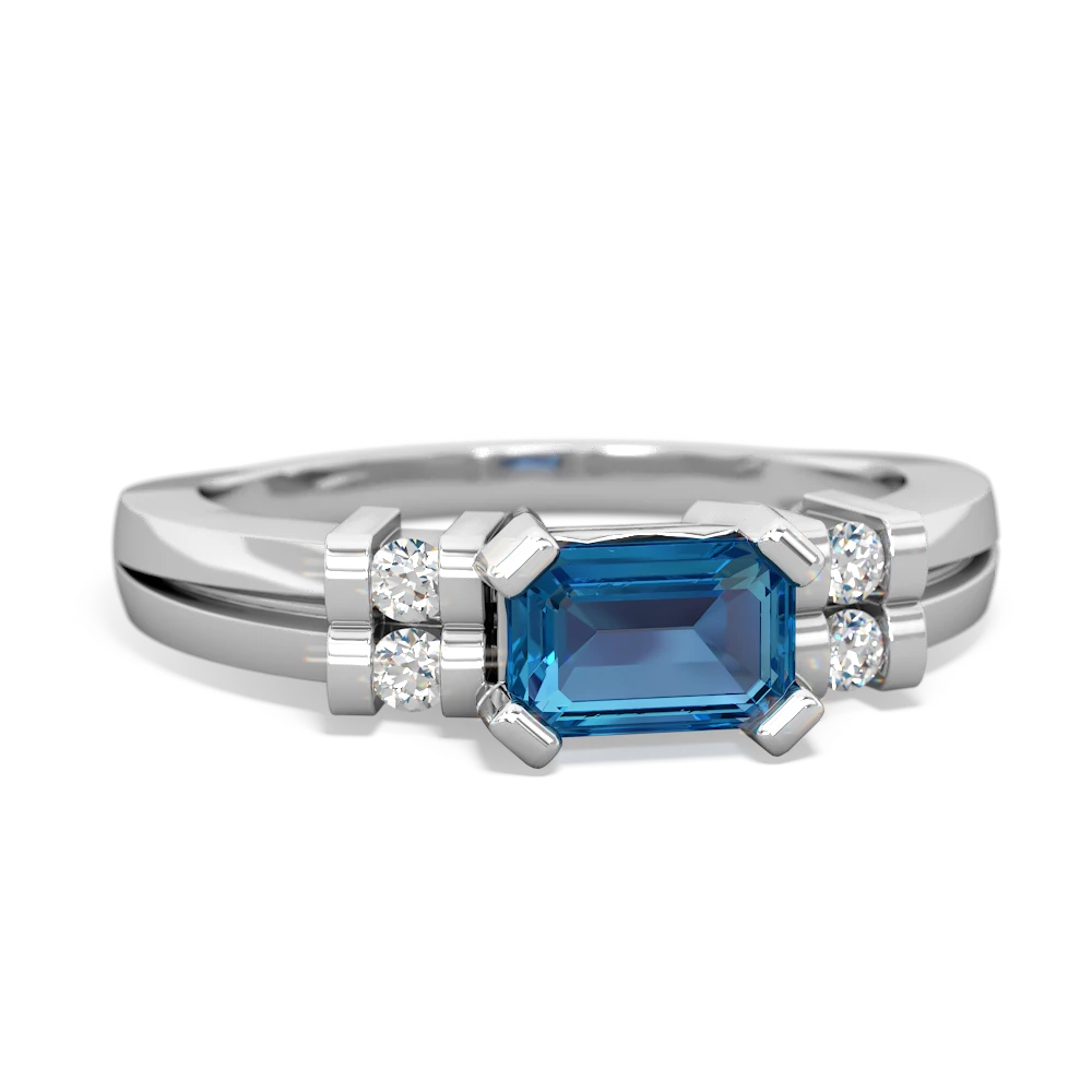 London Topaz Art Deco East-West 14K White Gold ring R2590