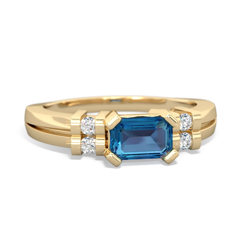 London Topaz Art Deco East-West 14K Yellow Gold ring R2590