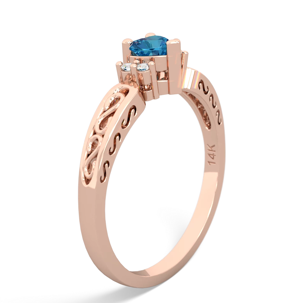 London Topaz Filligree Scroll Heart 14K Rose Gold ring R2429