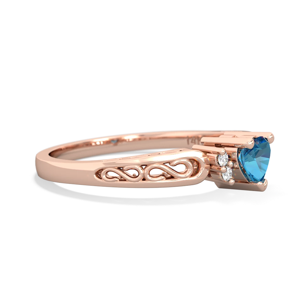 London Topaz Filligree Scroll Heart 14K Rose Gold ring R2429