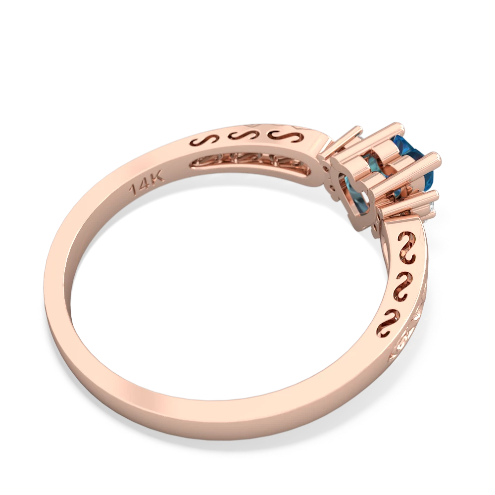 London Topaz Filligree Scroll Heart 14K Rose Gold ring R2429