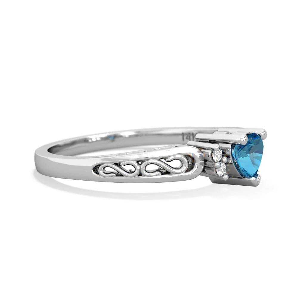 London Topaz Filligree Scroll Heart 14K White Gold ring R2429