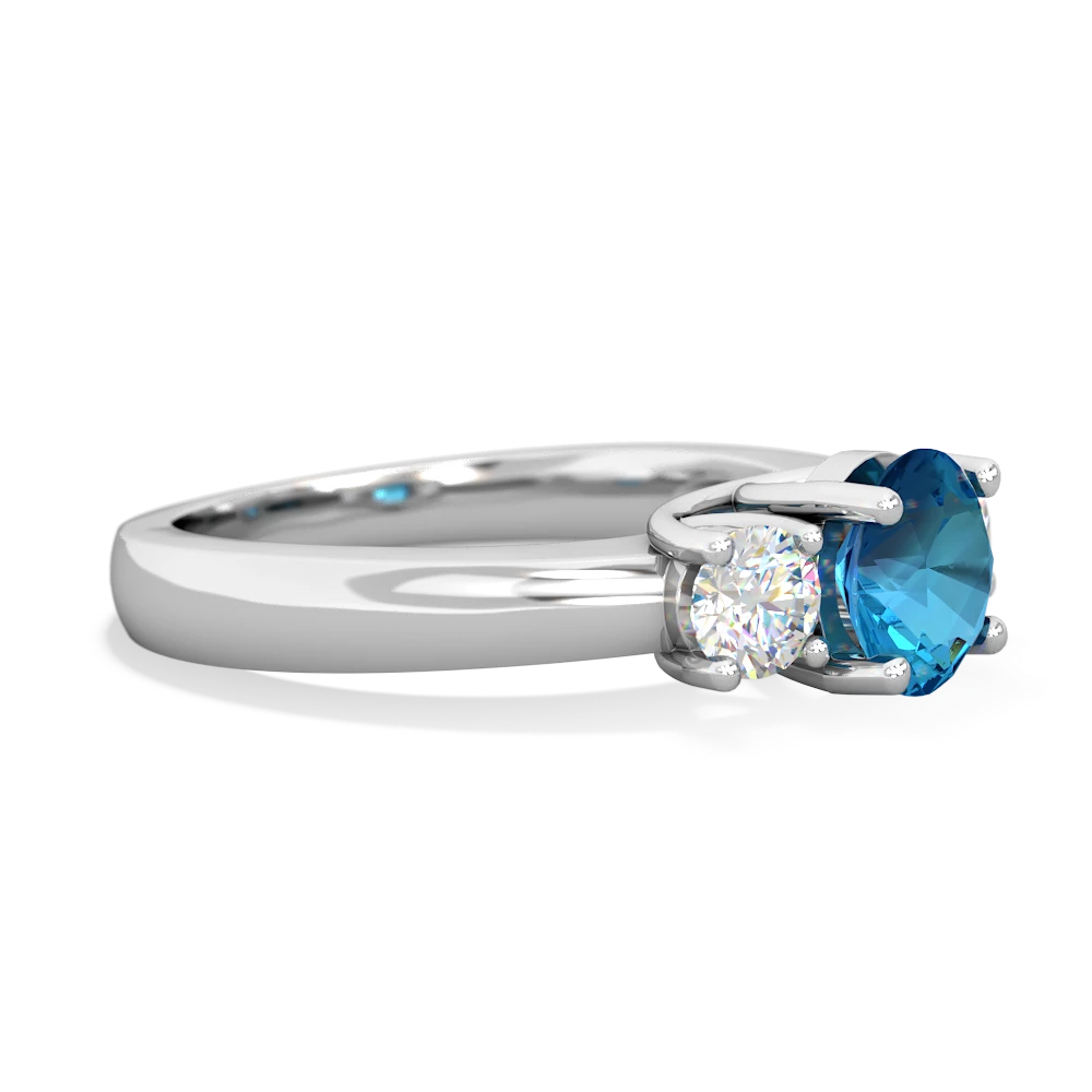 London Topaz Diamond Three Stone Round Trellis 14K White Gold ring R4018