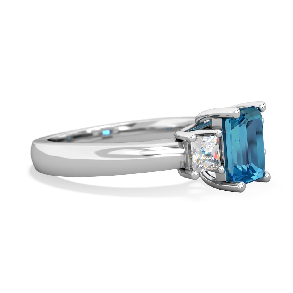 London Topaz Diamond Three Stone Emerald-Cut Trellis 14K White Gold ring R4021