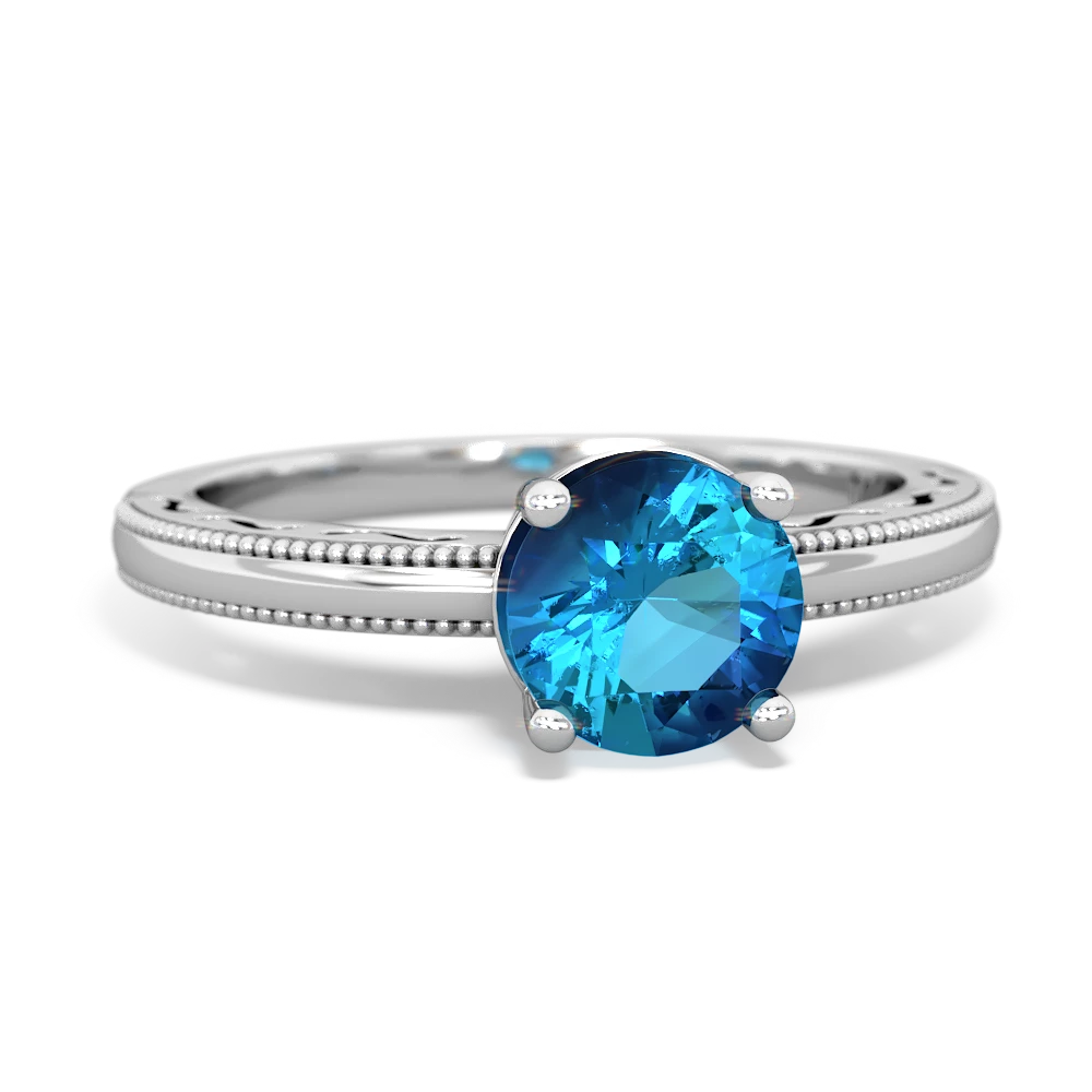 London Topaz Milgrain Filigree 14K White Gold ring R5090