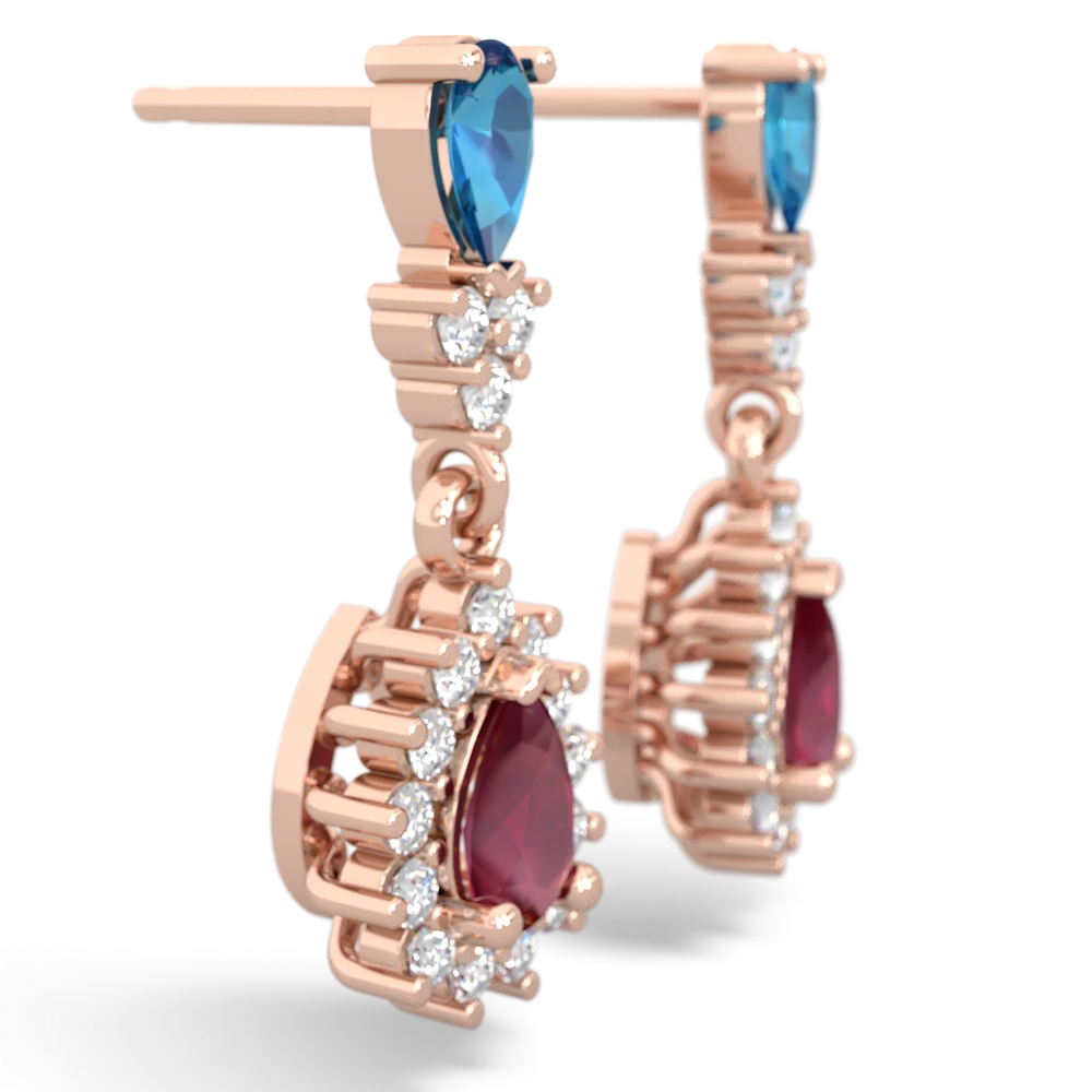 London Topaz Halo Pear Dangle 14K Rose Gold earrings E1882