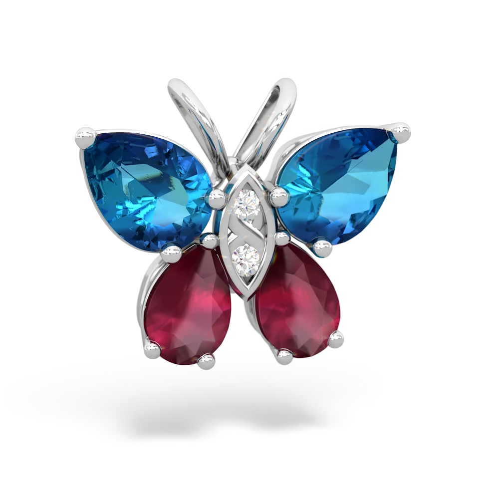 London Topaz Butterfly 14K White Gold pendant P2215