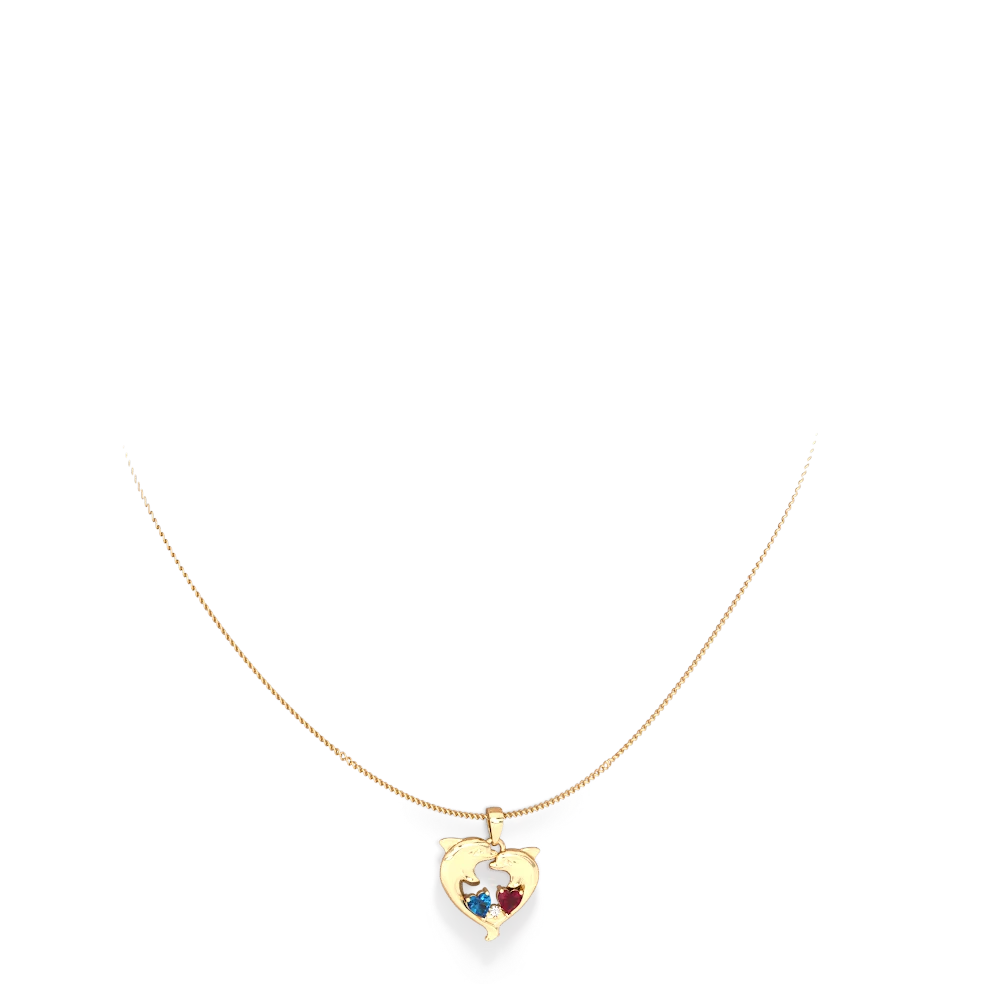 London Topaz Dolphin Heart 14K Yellow Gold pendant P5820