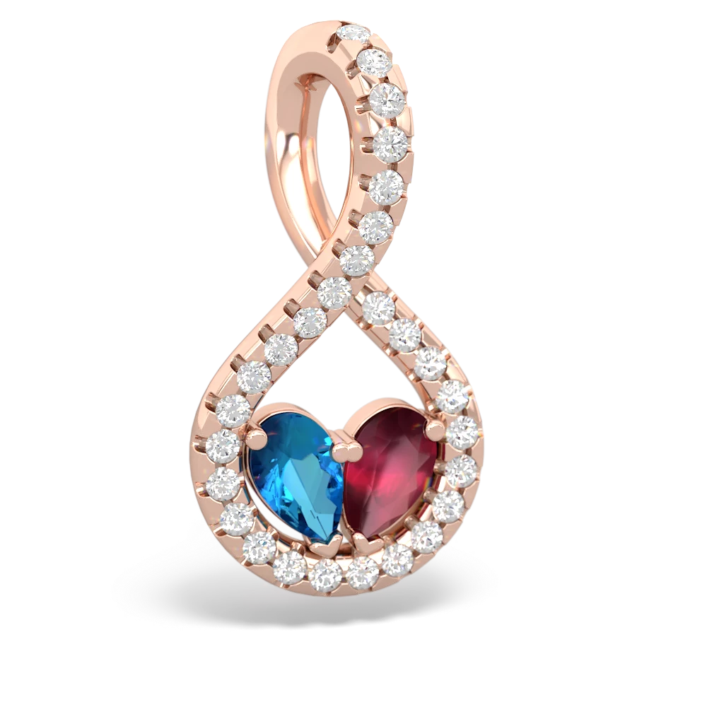 London Topaz Pave Twist 'One Heart' 14K Rose Gold pendant P5360