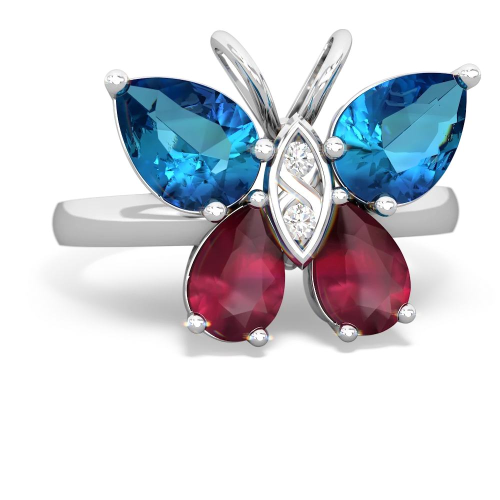 London Topaz Butterfly 14K White Gold ring R2215