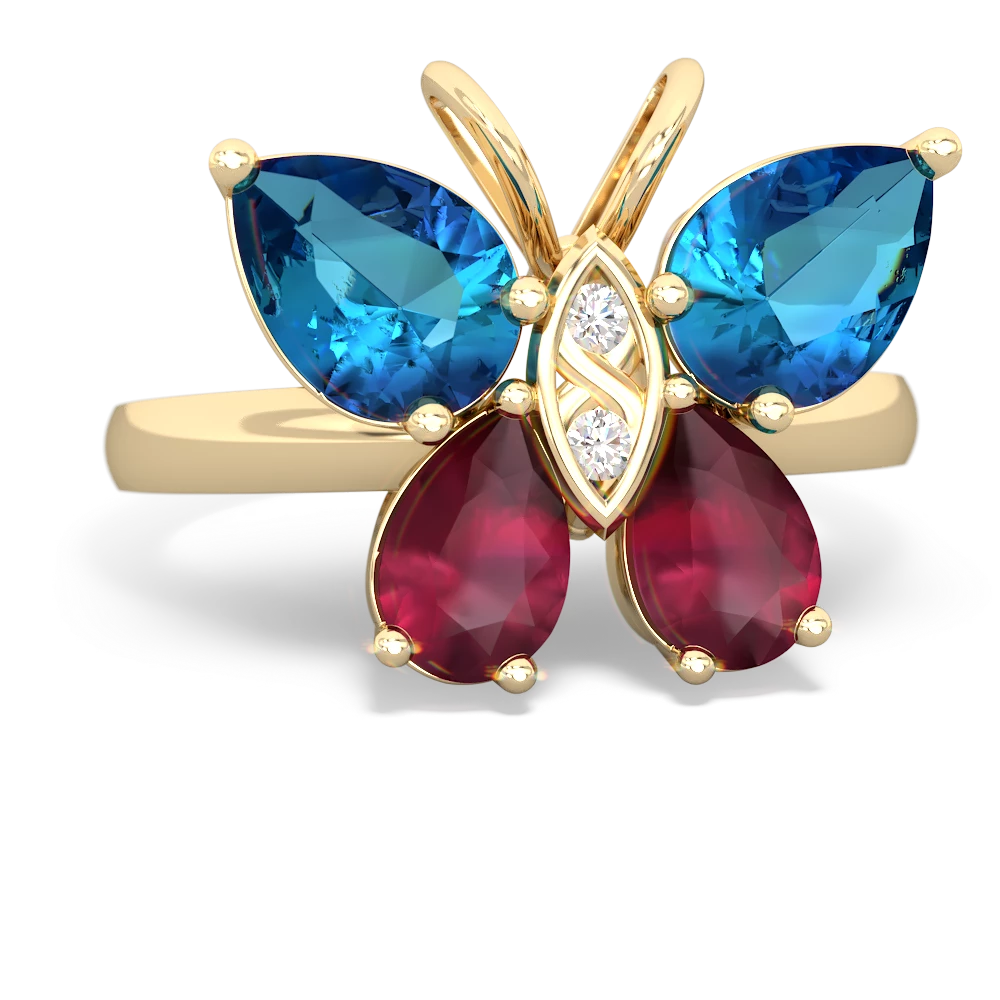 London Topaz Butterfly 14K Yellow Gold ring R2215