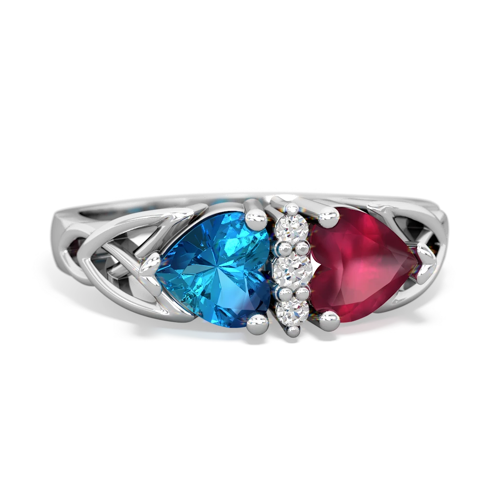 London Topaz Celtic Knot Double Heart 14K White Gold ring R5040