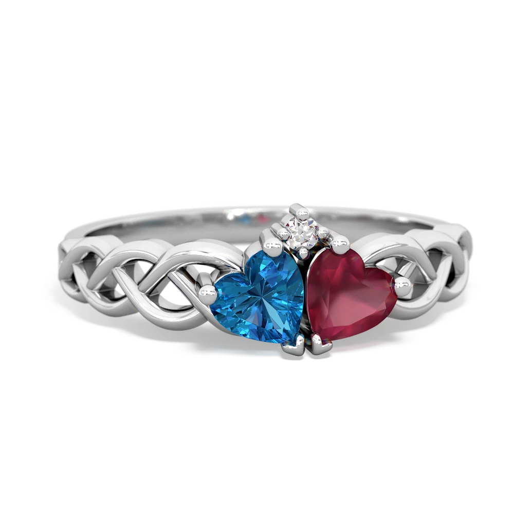 London Topaz Heart To Heart Braid 14K White Gold ring R5870