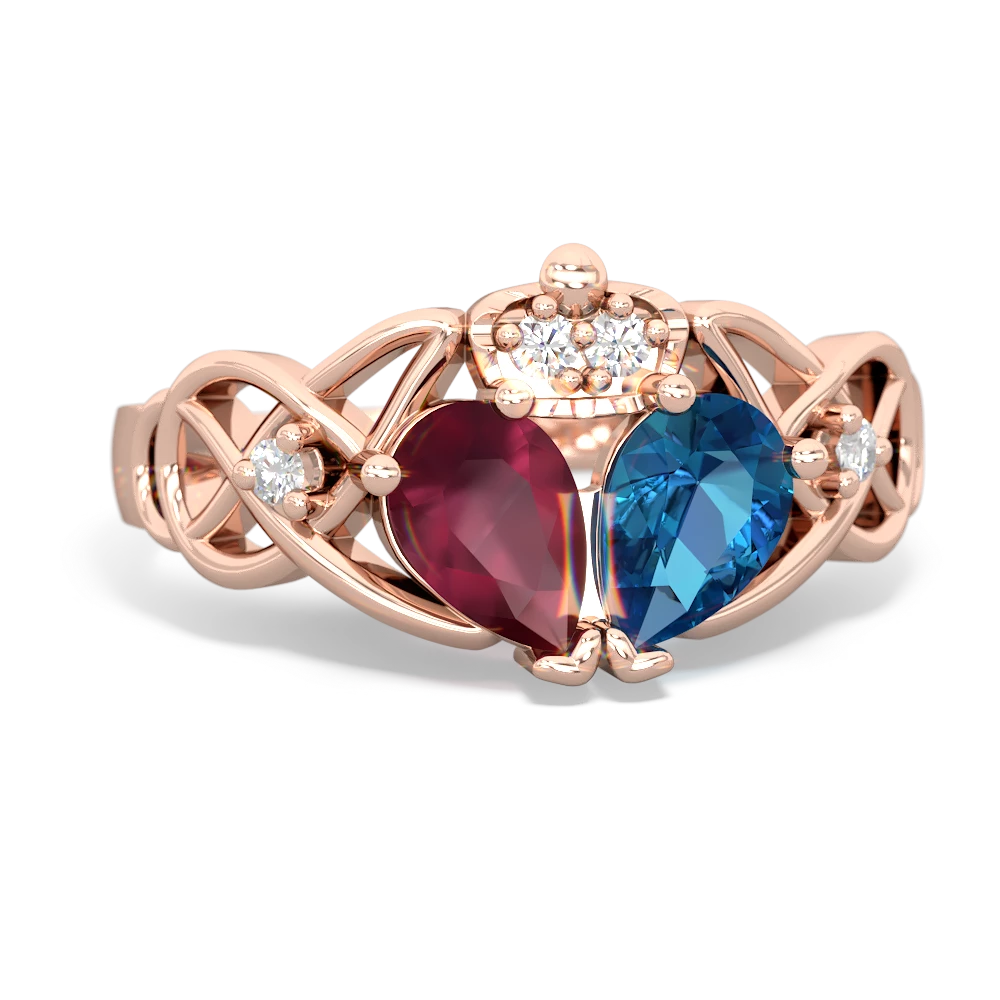 London Topaz 'One Heart' Celtic Knot Claddagh 14K Rose Gold ring R5322