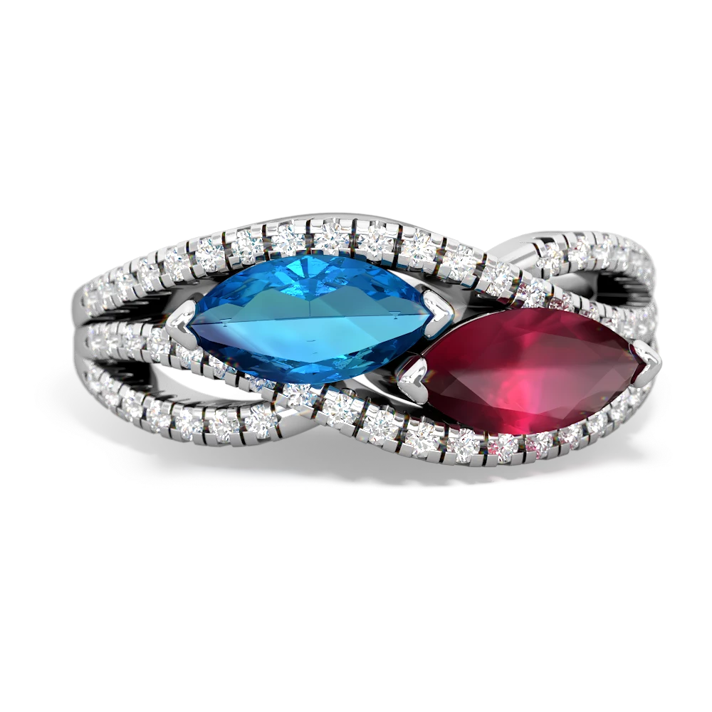 London Topaz Diamond Rivers 14K White Gold ring R3070