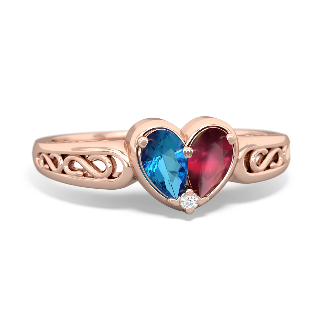 London Topaz Filligree 'One Heart' 14K Rose Gold ring R5070