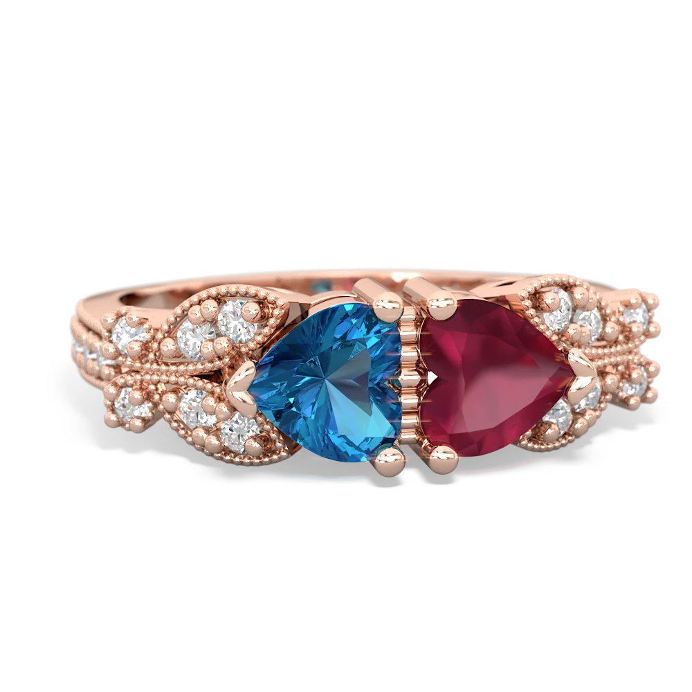 London Topaz Diamond Butterflies 14K Rose Gold ring R5601