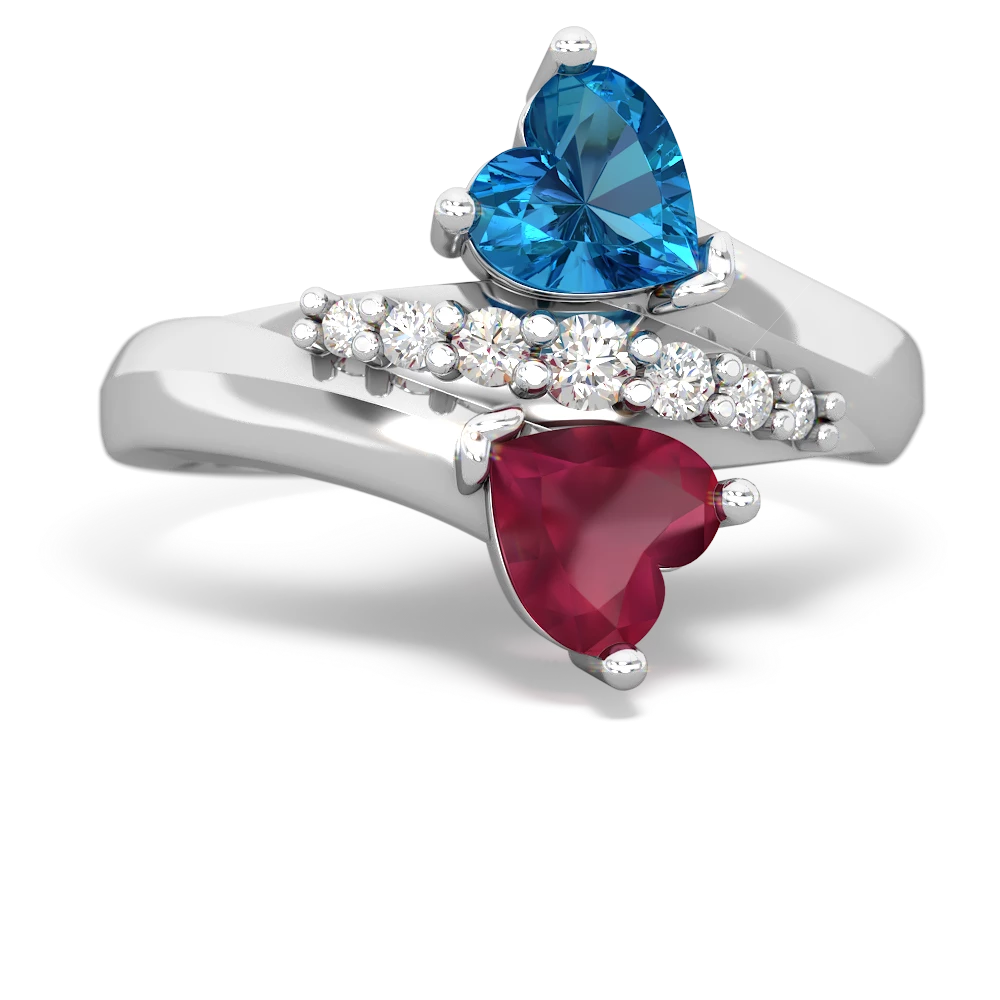 London Topaz Heart To Heart 14K White Gold ring R2064