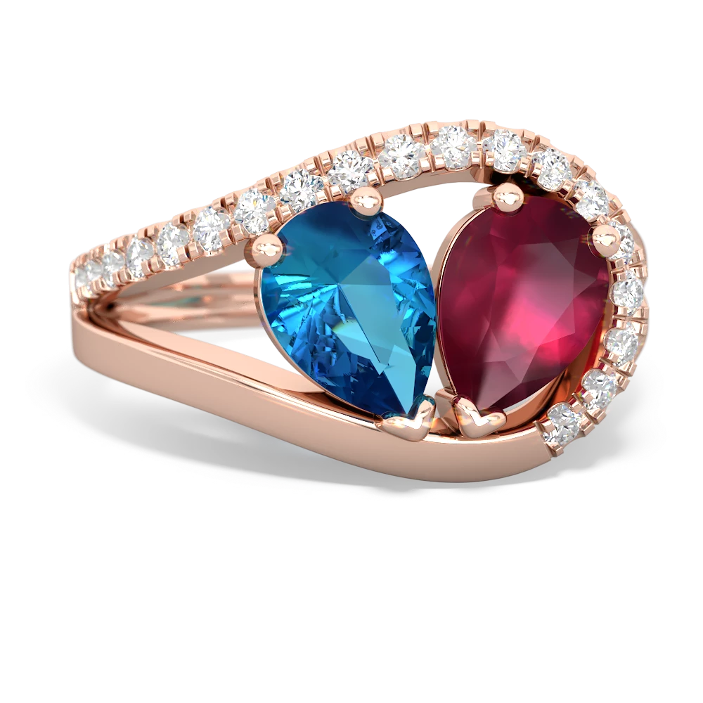 London Topaz Nestled Heart Keepsake 14K Rose Gold ring R5650