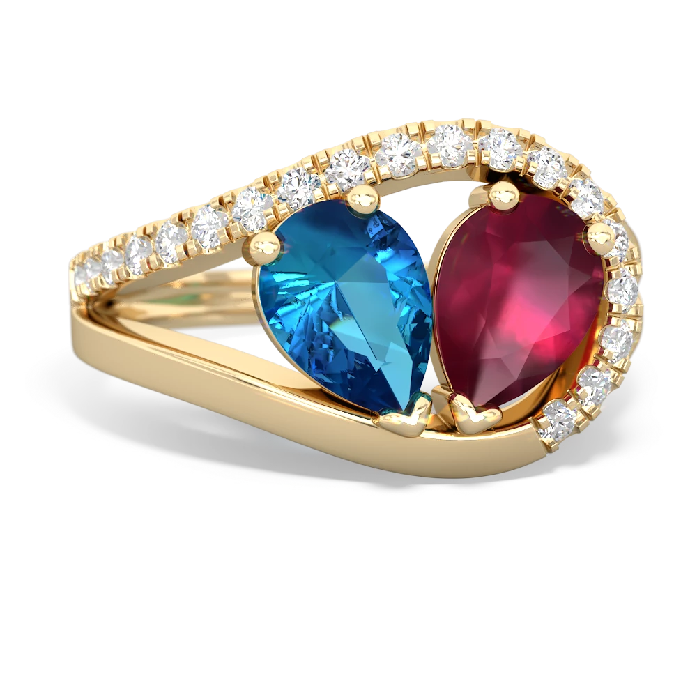 London Topaz Nestled Heart Keepsake 14K Yellow Gold ring R5650