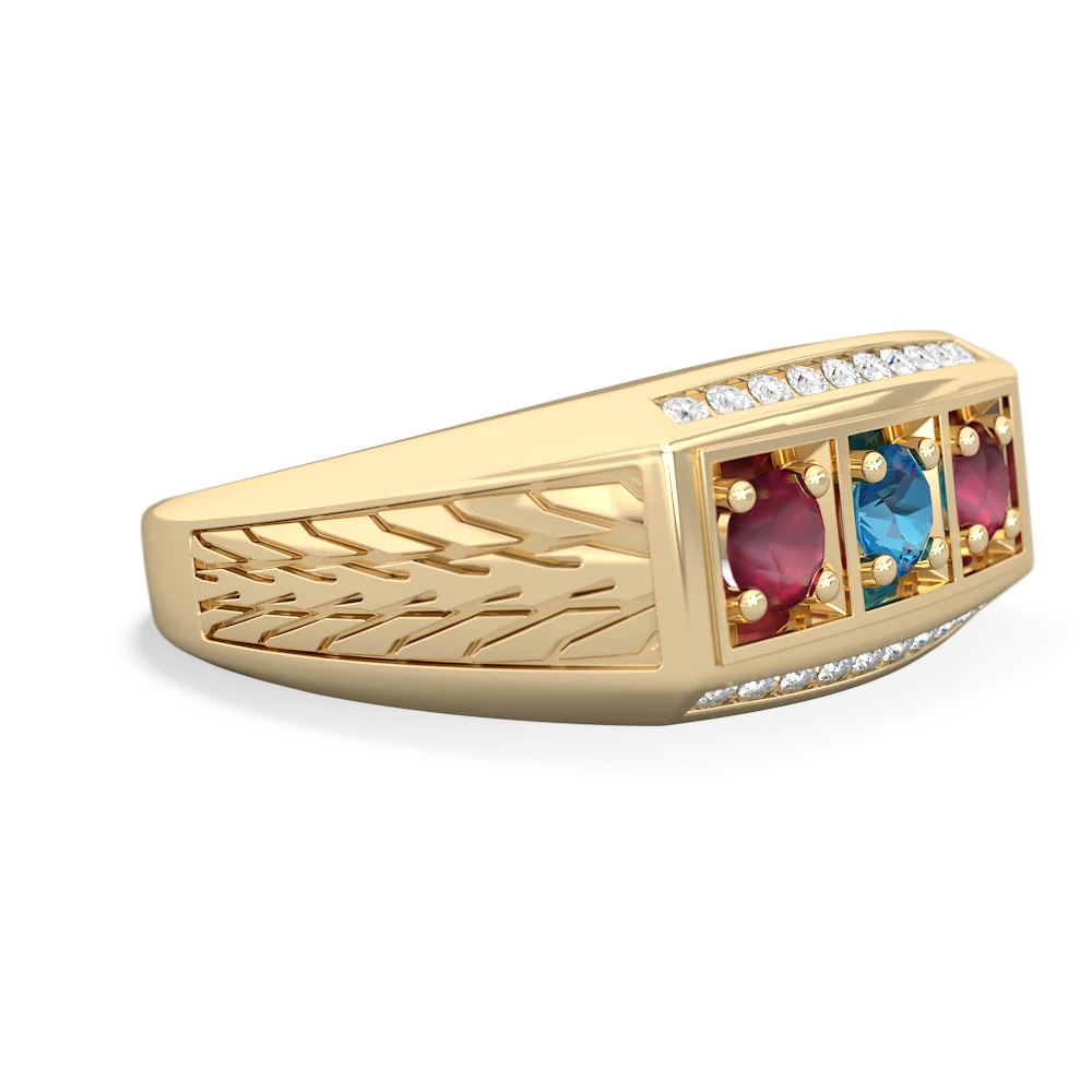 London Topaz Three Stone Tire Tread Men's 14K Yellow Gold ring R0520