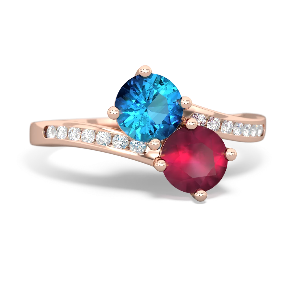 London Topaz Channel Set Two Stone 14K Rose Gold ring R5303