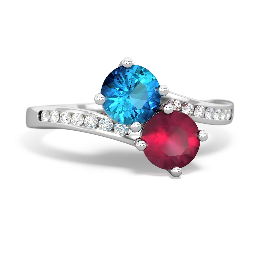 London Topaz Channel Set Two Stone 14K White Gold ring R5303