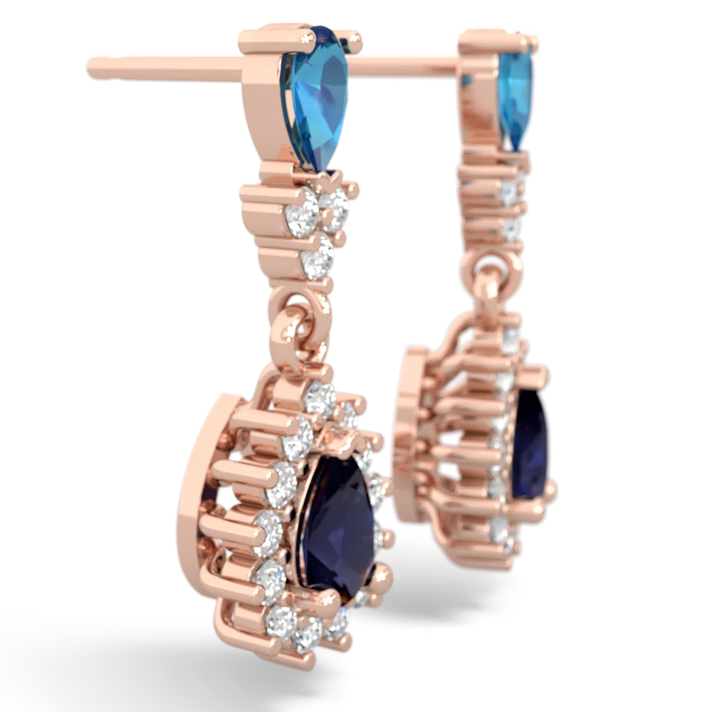 London Topaz Halo Pear Dangle 14K Rose Gold earrings E1882