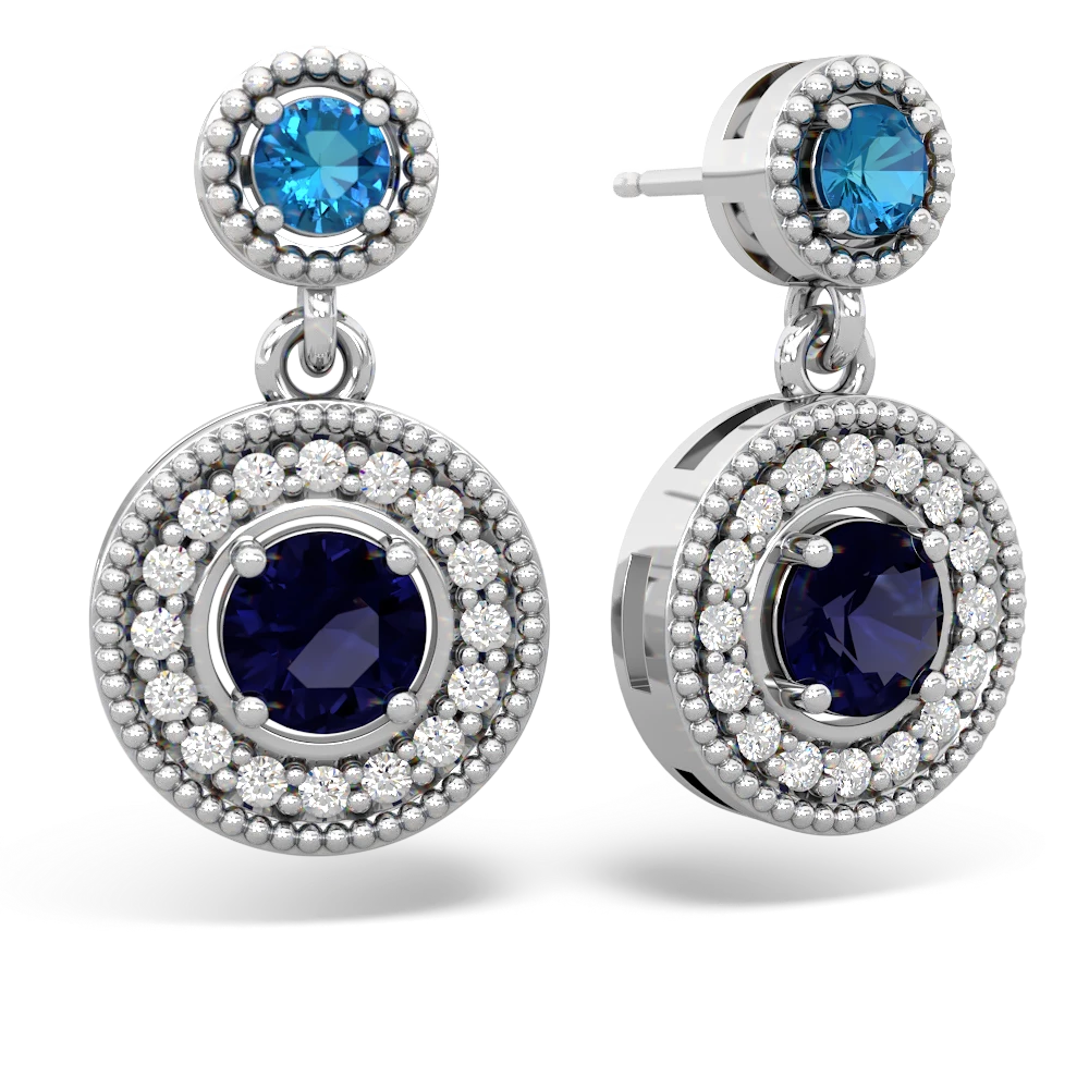 London Topaz Halo Dangle 14K White Gold earrings E5319