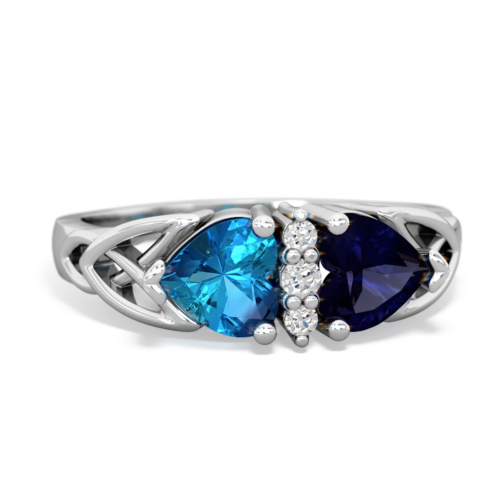 London Topaz Celtic Knot Double Heart 14K White Gold ring R5040